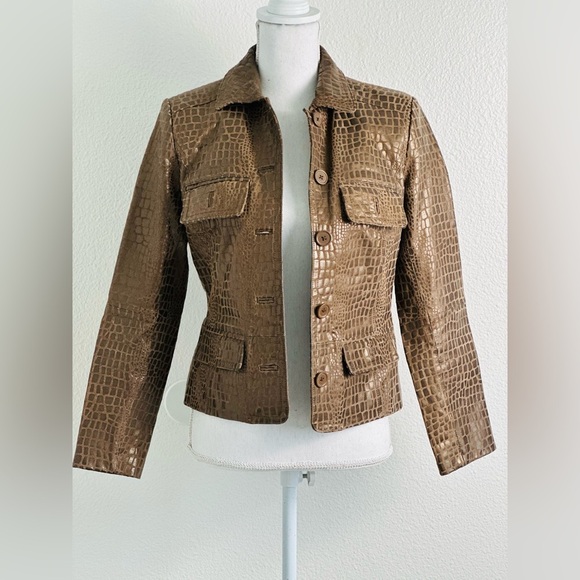 Newport News Jackets & Blazers - Newport News Croc Embossed Brown Leather Jacket Size 4